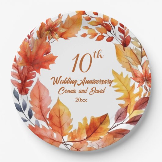 10. Hochzeitstag Herbst Pappteller (Vorderseite)