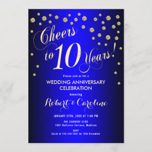 10. Hochzeitstag - Königlich Blau & Gold Einladung