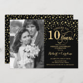 10. Hochzeitstag mit Foto - Gold Black Einladung (Vorne/Hinten)