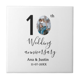 10. Hochzeitstag Name Foto fett Brief st Fliese