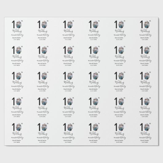 10. Hochzeitstag Name Foto fett Brief st Geschenkpapier (Flach)