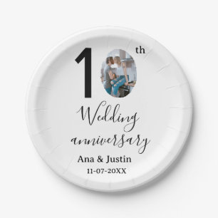 10. Hochzeitstag Name Foto fett Brief st Pappteller