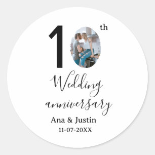 10. Hochzeitstag Name Foto fett Brief st Runder Aufkleber