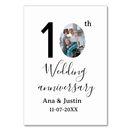 10. Hochzeitstag Name Foto fett Brief st Tischnummer (Vorderseite)