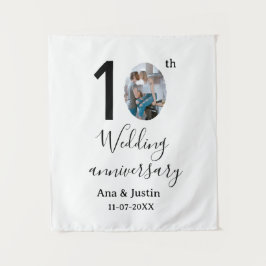 10. Hochzeitstag Name Foto fett Brief st Wandteppich