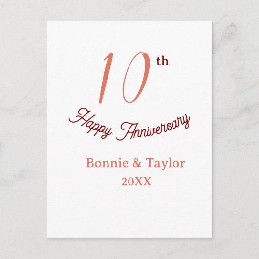 10. Hochzeitstag Pfirsich Pastell Name Retro b Postkarte (Vorderseite)