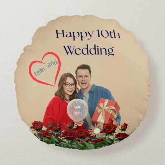 10. Hochzeitstag Rundes Kissen (Vorderseite)