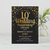 10. Hochzeitstag - Schwarz & Gold Einladung (Stehend Vorderseite)