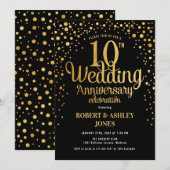10. Hochzeitstag - Schwarz & Gold Einladung (Vorne/Hinten)