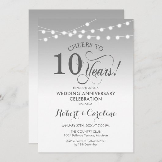 10. Hochzeitstag - Silberweiß Einladung (Vorne/Hinten)