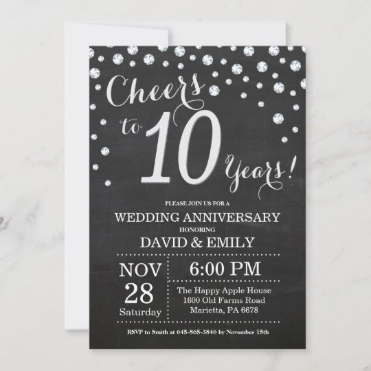 10 Hochzeitstag Tafel Schwarz Silber Einladung Zazzle De 