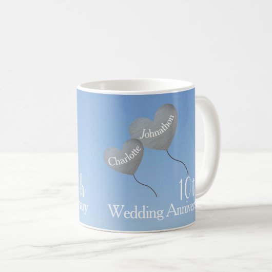 10. Hochzeitstag Zinnballon Kaffeetasse (VorderseiteRechts)