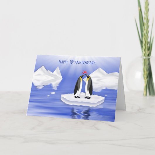10. Hochzeitstag, zwei Penquins in Liebe Karte (Vorderseite)