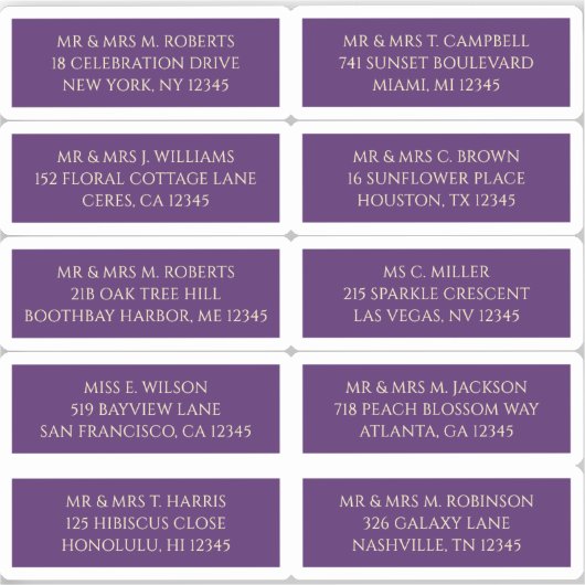 10 Individuelle Gastadresse Mystical Lila Aufkleber (Vorderseite)