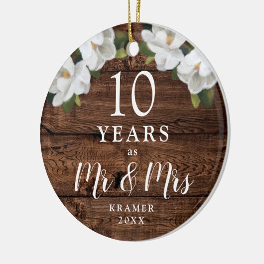 10 Jahre als Personalisiert Rustikaler Jahrestag Keramik Ornament (Links)