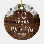 10 Jahre als Personalisiert Rustikaler Jahrestag Keramik Ornament (Hinten)