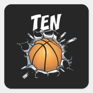 10 Jahre alt Basketball Geburtstagsparty 10. Junge Quadratischer Aufkleber