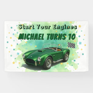 10 Jahre alt Geburtstagsparty Green Racing Car Banner