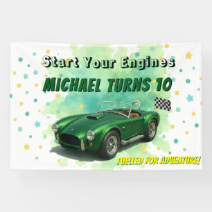 10 Jahre alt Geburtstagsparty Green Racing Car Banner