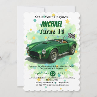 10 Jahre alt Geburtstagsparty Green Racing Car Einladung