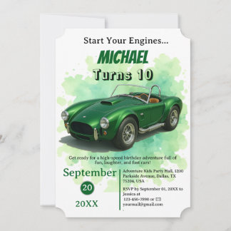 10 Jahre alt Geburtstagsparty Green Racing Car Einladung
