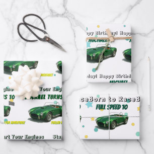 10 Jahre alt Geburtstagsparty Green Racing Car Geschenkpapier Set