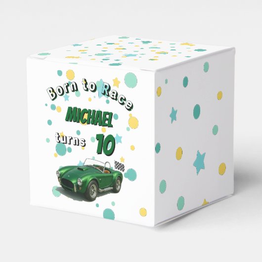 10 Jahre alt Geburtstagsparty Green Racing Car Geschenkschachtel (Vorderseite)