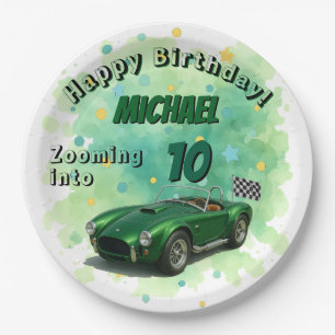 10 Jahre alt Geburtstagsparty Green Racing Car Pappteller