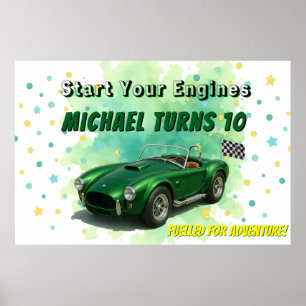 10 Jahre alt Geburtstagsparty Green Racing Car Poster