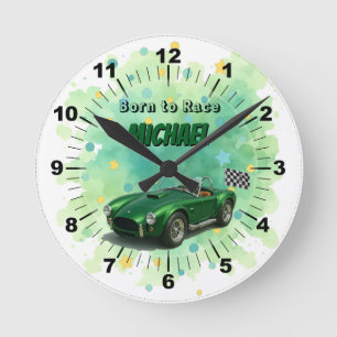 10 Jahre alt Geburtstagsparty Green Racing Car Runde Wanduhr
