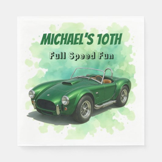 10 Jahre alt Geburtstagsparty Green Racing Car Serviette (Vorderseite)