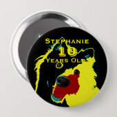 10 Jahre alt, Happy Gelb Hund Button Button Pinbac (Vorne & Hinten)