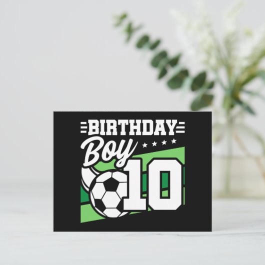 10 Jahre alter Fußball Kinder 10. Geburtstag Junge Postkarte (Stehend Vorderseite)