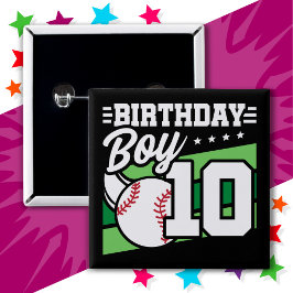10 Jahre altes Baseball Party Thema 10. Geburtstag Button