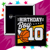 10 Jahre altes Basketball Party 10. Geburtstag Jun Button