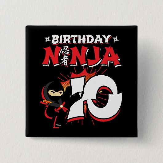 10 Jahre altes Comic Buch Stil Ninja 10. Geburtsta Button (Vorderseite)