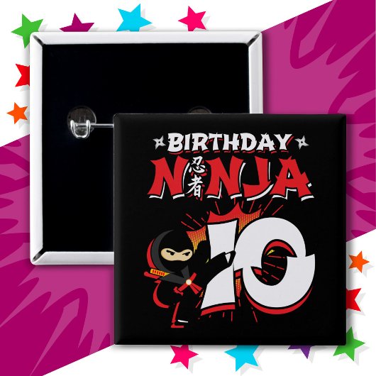 10 Jahre altes Comic Buch Stil Ninja 10. Geburtsta Button