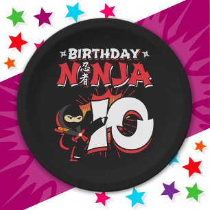10 Jahre altes Comic Buch Stil Ninja 10. Geburtsta Pappteller