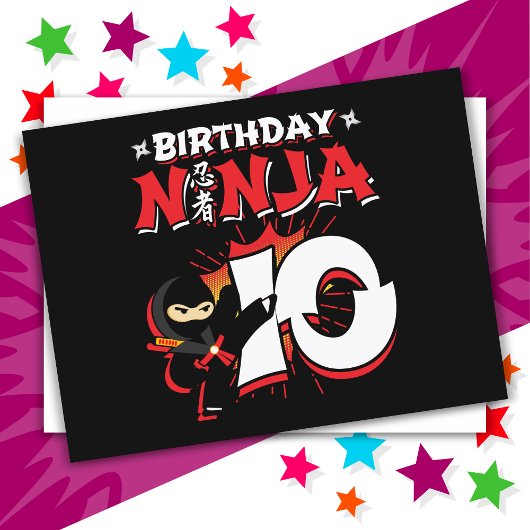 10 Jahre altes Comic Buch Stil Ninja 10. Geburtsta Postkarte