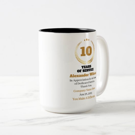 10 Jahre Betriebszugehörigkeit Mitarbeiter Anerken Zweifarbige Tasse (VorderseiteRechts)