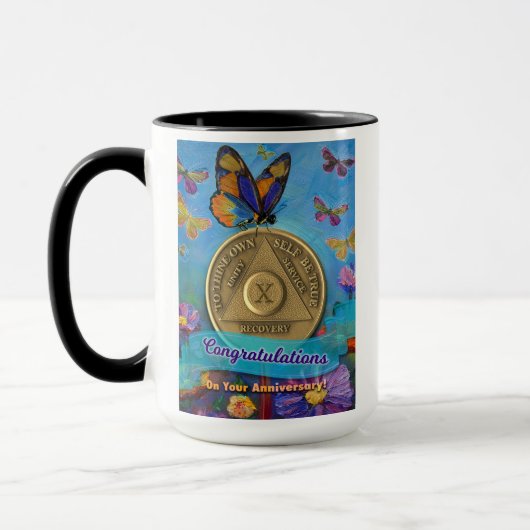 10 Jahre INDIVIDUELLE NAME OM Schmetterlinge Blume Tasse (Links)