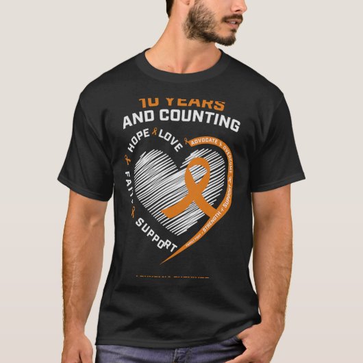 10 Jahre Krebsfreies Geschenk Orangen Leukämie Sur T-Shirt (Vorderseite)