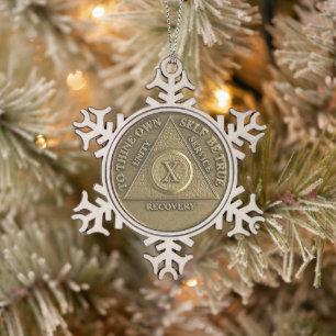 10 Jahre Nüchternheits-Jubiläumsmedaille Schneeflocken Zinn-Ornament