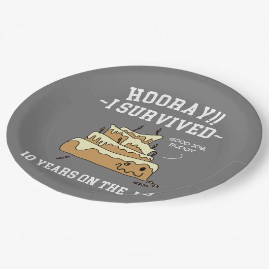 10 Jahre Service überlebte 10 Jahre bei der Arbeit Pappteller (Schrägansicht)