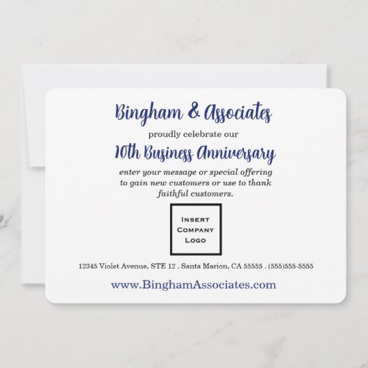 10. Jahrestag Geschäftsankündigung Blue Ankündigung (Rückseite)