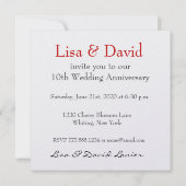 10. Jahrestags-rote Blumen-erstklassiges Einladung (Rückseite)