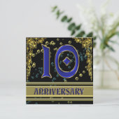 10-jähriges Black and Gold Party Einladung (Stehend Vorderseite)