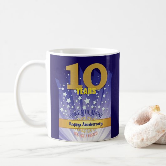 10-jähriges CUSTOM Erholung Jahrestag kühne Zahl Kaffeetasse (Mit Donut)