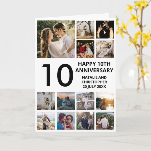 10. Jubiläum 13 FotoCollage Schwarz und Weiß Karte (Gelbe Blume)