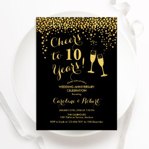 10. Jubiläum - Feiern bis 10 Jahre Gold Black Einladung